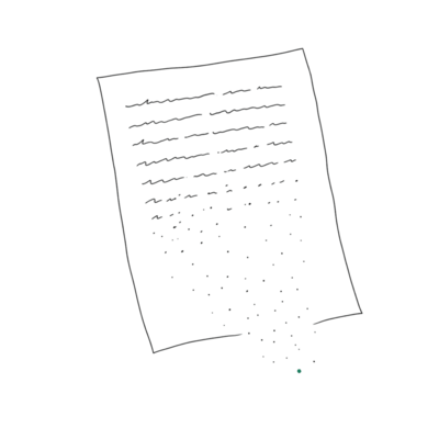 Handschrift, die zum Blattende in Punkte zerfällt