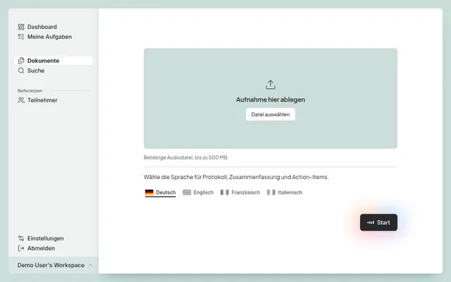 Aufnahme hochladen