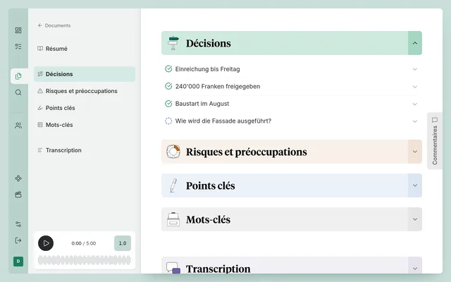 Les décisions d'une réunion, chacune s'ouvrant sur sa justification.