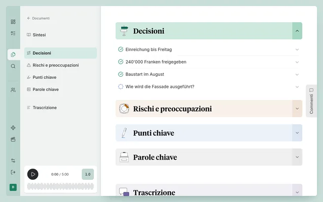 Le decisioni di una riunione, ognuna si apre sulla sua motivazione.